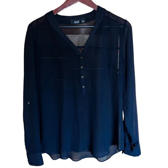 A.N.A. Sheer black v-neck blouse size medium - Picture 1 of 8